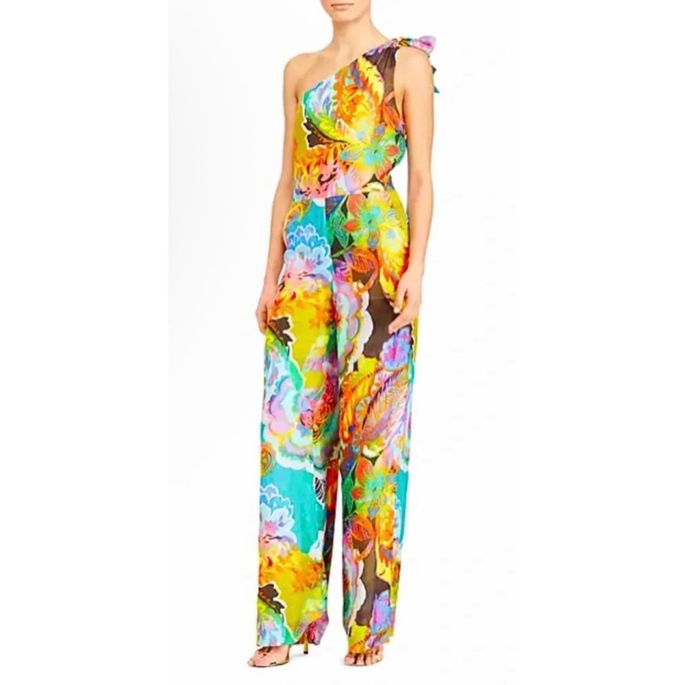 LAUREN BY RALPH LAUREN MULTICOLORED FLORAL,ONE SHOULDER JUMPSUIT ROMPER size 12